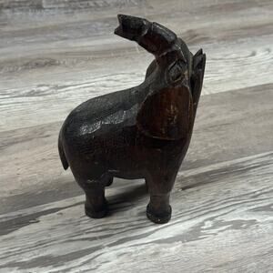 Hand Carved Wooden Elephant Figurine Dark Wood Decor Vintage